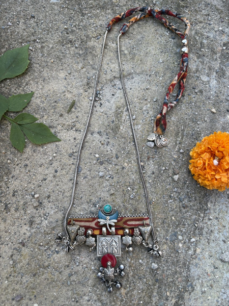 BRASS & FABRIC Handcrafted LONG NECKLACE