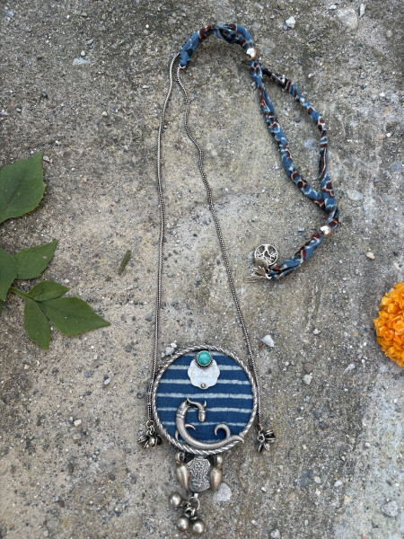BRASS & FABRIC Handcrafted LONG NECKLACE