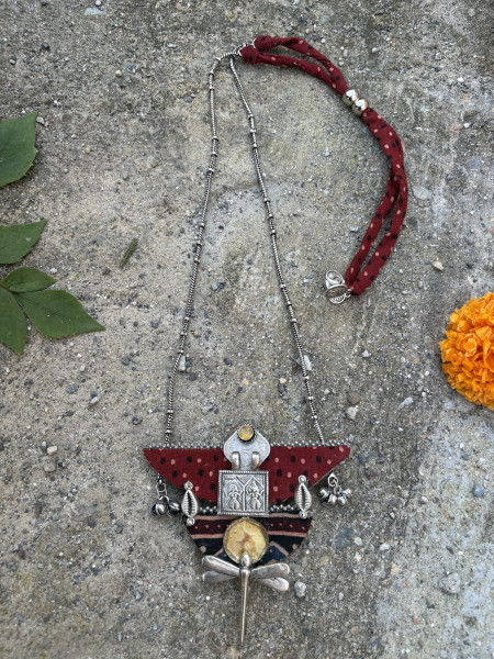 BRASS & FABRIC Handcrafted LONG NECKLACE