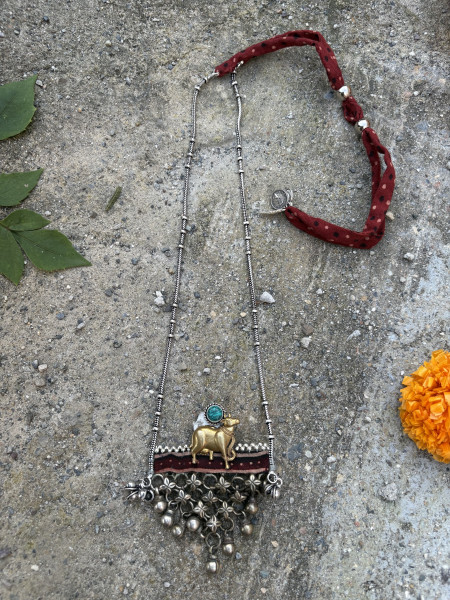 BRASS & FABRIC Handcrafted LONG NECKLACE
