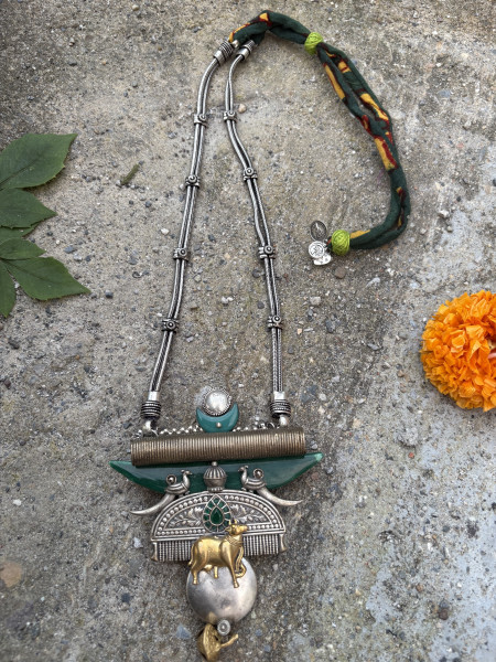 BRASS & TERRACOTA  Handcrafted LONG NECKLACE
