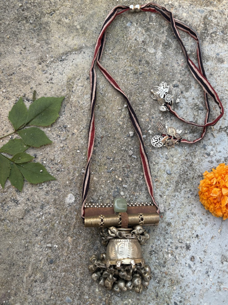 BRASS & FABRIC Handcrafted LONG NECKLACE
