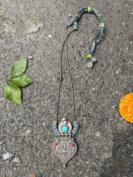 BRASS & FABRIC Handcrafted LONG NECKLACE