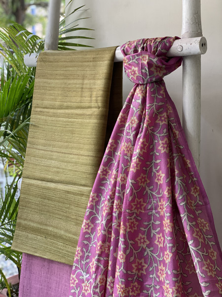 MEHNDI GREEN TUSSAR SILK KANTHA EMBROIDERED dupatta  SET