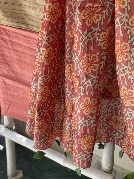 FAWN & RUST TUSSAR SILK KANTHA EMBROIDERED dupatta  SET