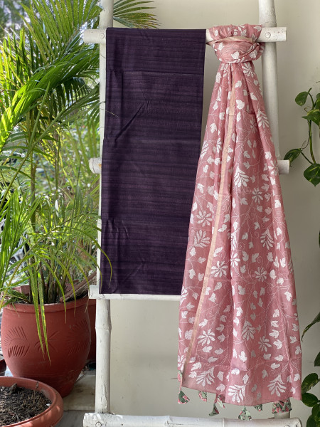 PURPLE & PINK TUSSAR SILK KANTHA EMBROIDERED dupatta  SET