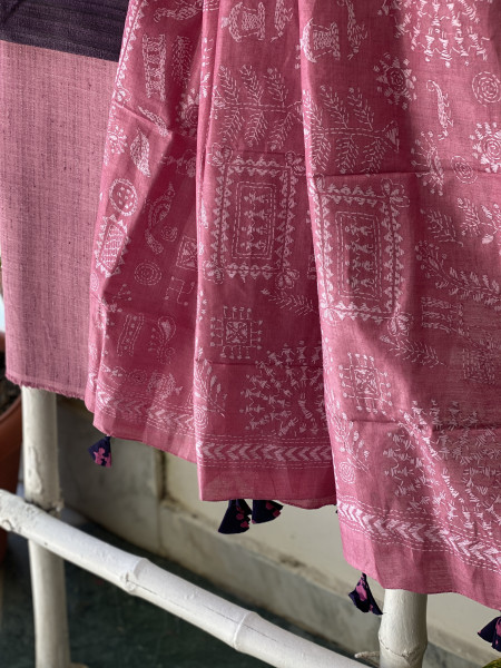 PURPLE & PINK TUSSAR SILK KANTHA EMBROIDERED dupatta  SET