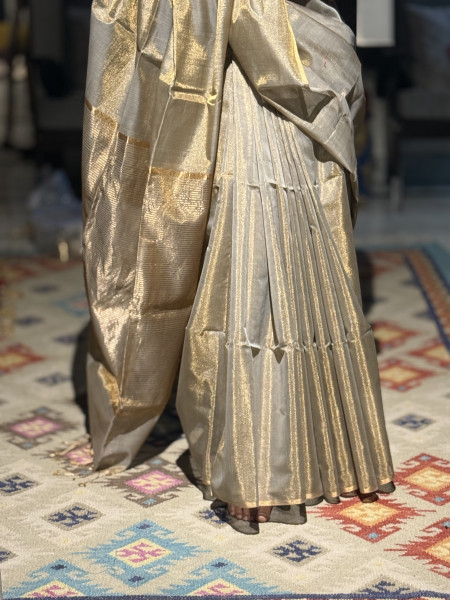 'INDIRA' ASH GREY ZARI WOVEN MAHESHWARI SILK  SARI