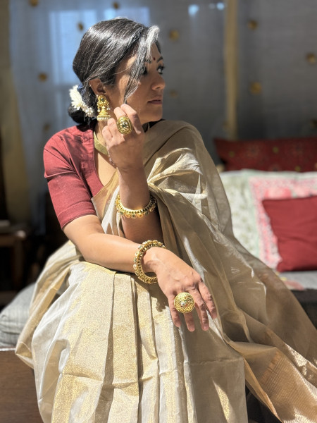 'INDIRA' ASH GREY ZARI WOVEN MAHESHWARI SILK  SARI