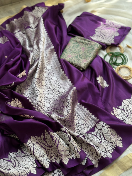 PURPLE BANARASI HAND WOVEN PURE MASHRU SILK SARI