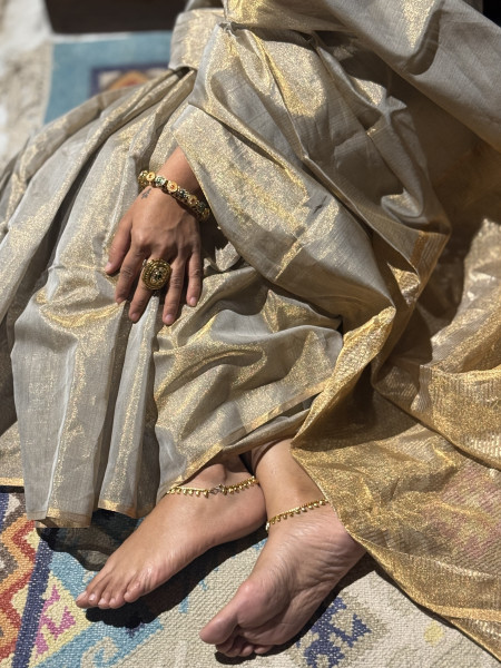 'INDIRA' ASH GREY ZARI WOVEN MAHESHWARI SILK  SARI