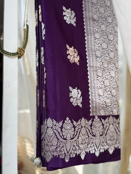 PURPLE BANARASI HAND WOVEN PURE MASHRU SILK SARI