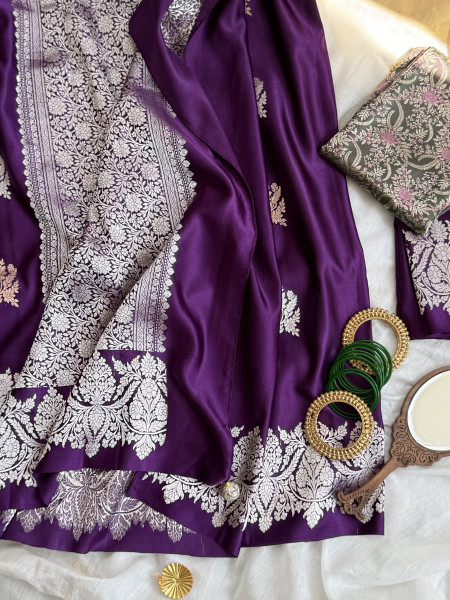 PURPLE BANARASI HAND WOVEN PURE MASHRU SILK SARI