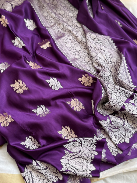 PURPLE BANARASI HAND WOVEN PURE MASHRU SILK SARI