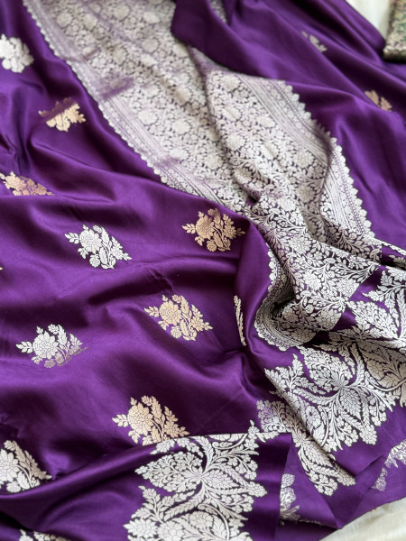 PURPLE BANARASI HAND WOVEN PURE MASHRU SILK SARI