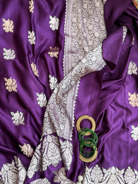 PURPLE BANARASI HAND WOVEN PURE MASHRU SILK SARI