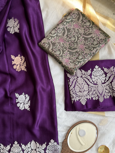 PURPLE BANARASI HAND WOVEN PURE MASHRU SILK SARI