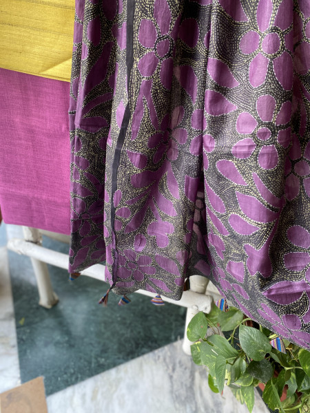 MUSTARD & BLACK SILK KANTHA EMBROIDERED dupatta  SET