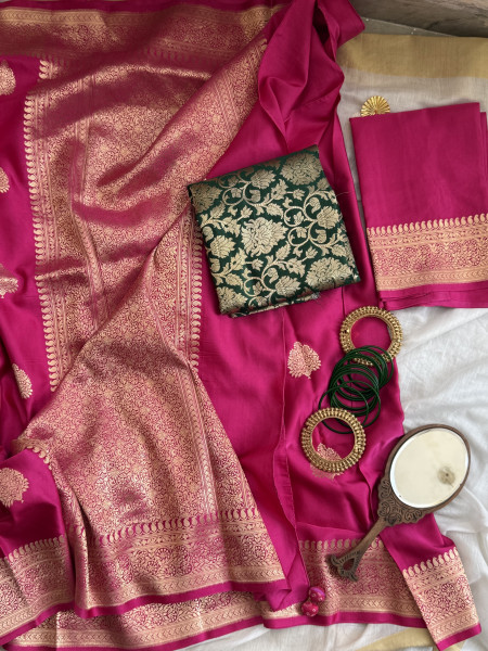 MAGENTA BANARASI HAND WOVEN PURE MASHRU SILK SARI