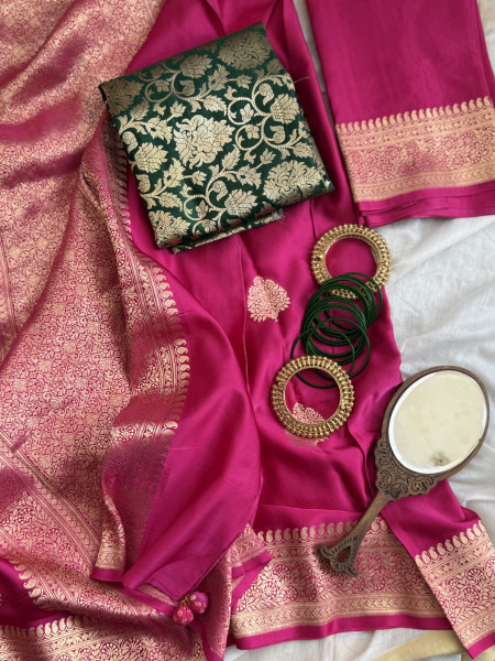 MAGENTA BANARASI HAND WOVEN PURE MASHRU SILK SARI