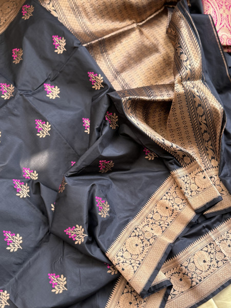 BLACK MEENAKARI BANARASI HAND WOVEN PURE SILK SARI