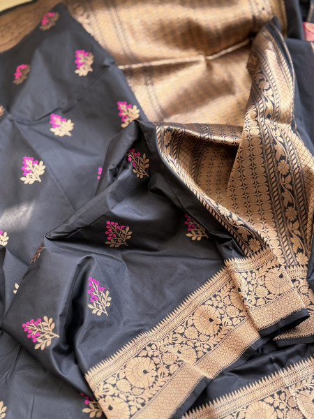 BLACK MEENAKARI BANARASI HAND WOVEN PURE SILK SARI