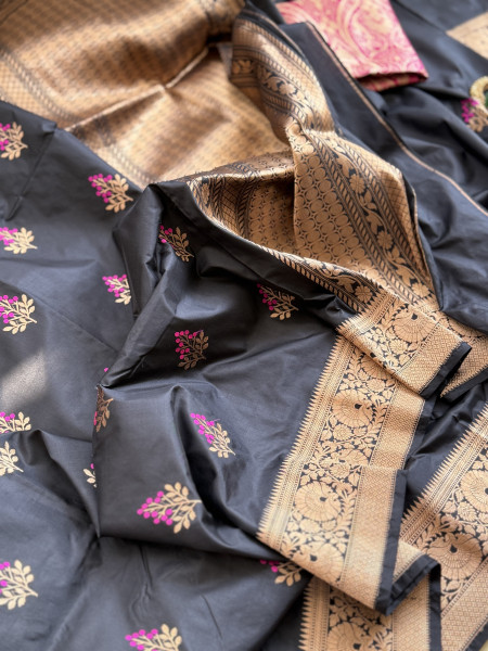 BLACK MEENAKARI BANARASI HAND WOVEN PURE SILK SARI