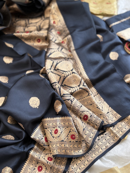 BLACK BANARASI MEENAKARI HAND WOVEN PURE SILK SARI