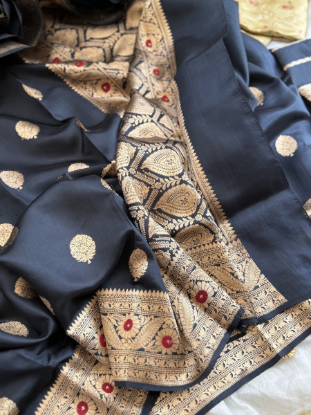 BLACK BANARASI MEENAKARI HAND WOVEN PURE SILK SARI