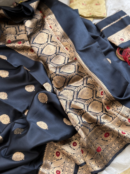 BLACK BANARASI MEENAKARI HAND WOVEN PURE SILK SARI