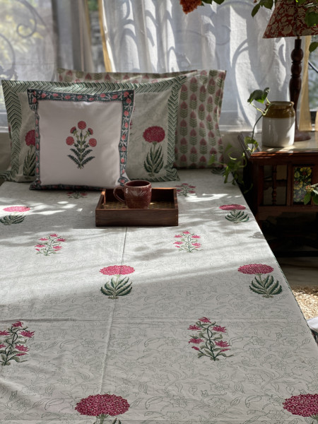 OFF WHITE COTTON HAND BLOCK PRINT double BEDSHEET