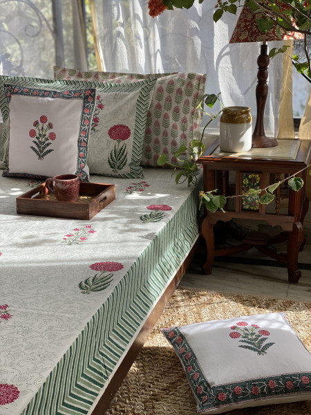 OFF WHITE COTTON HAND BLOCK PRINT double BEDSHEET