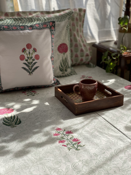 OFF WHITE COTTON HAND BLOCK PRINT double BEDSHEET