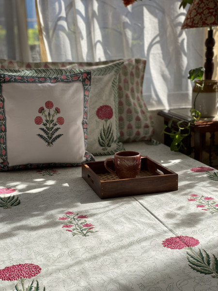 OFF WHITE COTTON HAND BLOCK PRINT double BEDSHEET