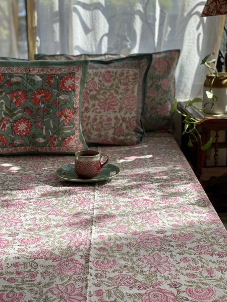 OFF WHITE COTTON HAND BLOCK PRINT double BEDSHEET