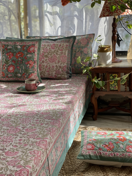 OFF WHITE COTTON HAND BLOCK PRINT double BEDSHEET