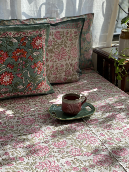 OFF WHITE COTTON HAND BLOCK PRINT double BEDSHEET