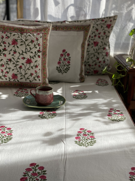 OFF WHITE COTTON HAND BLOCK PRINT double BEDSHEET