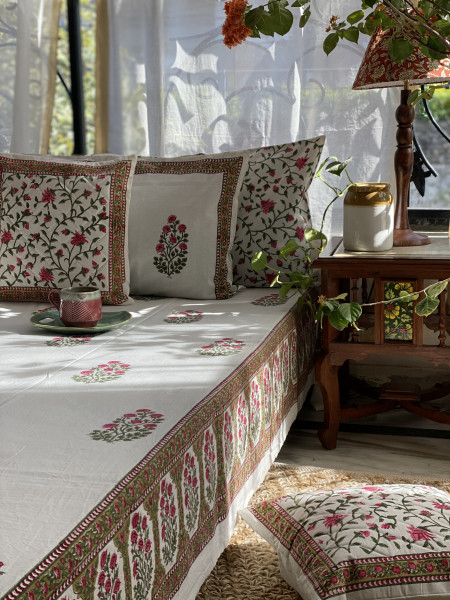 OFF WHITE COTTON HAND BLOCK PRINT double BEDSHEET