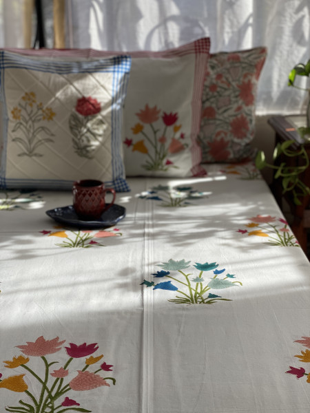 OFF WHITE COTTON HAND BLOCK PRINT double BEDSHEET