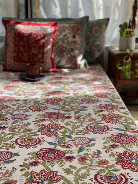 MULTI COLOUR COTTON HAND BLOCK PRINT double BEDSHEET
