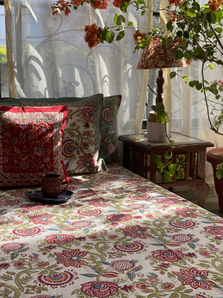 Image of MULTI COLOUR COTTON HAND BLOCK PRINT double BEDSHEET