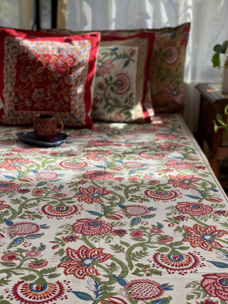 MULTI COLOUR COTTON HAND BLOCK PRINT double BEDSHEET