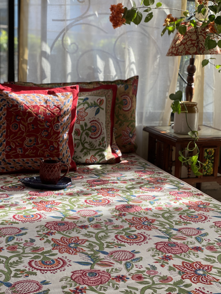 Image of MULTI COLOUR COTTON HAND BLOCK PRINT double BEDSHEET