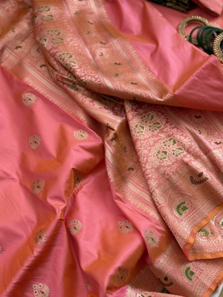 PEACH-PINK BANARASI MEENAKARI HAND WOVEN PURE SILK SARI