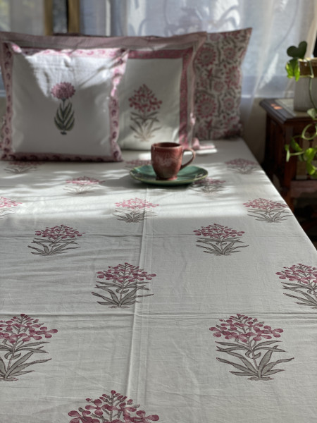 OFF WHITE COTTON HAND BLOCK PRINT double BEDSHEET