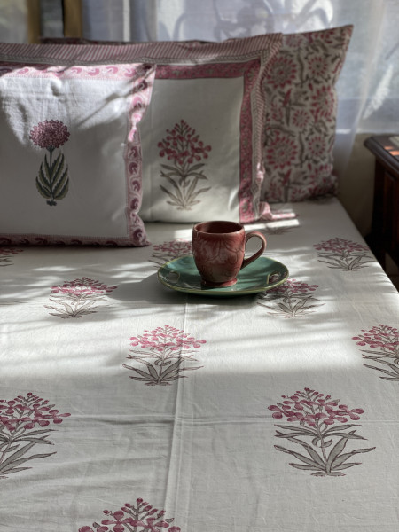 OFF WHITE COTTON HAND BLOCK PRINT double BEDSHEET