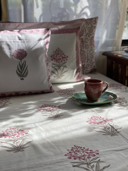 OFF WHITE COTTON HAND BLOCK PRINT double BEDSHEET