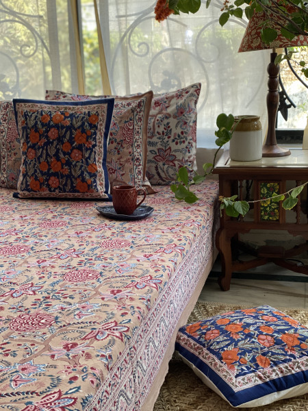 SALMON COTTON HAND BLOCK PRINT double BEDSHEET