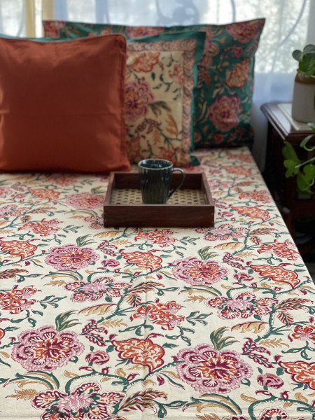 MULTI COLOUR COTTON HAND BLOCK PRINT double BEDSHEET